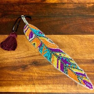 Handmade Diamond Painted Ornament Bookmark Drawer Pull With Deep Purple Tassel